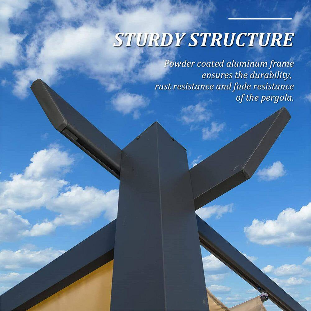 9 Ft. X 13 Ft. Dark Gray Heavy Duty Aluminum Outdoor Patio Pergola with Retractable Pergola Canopy