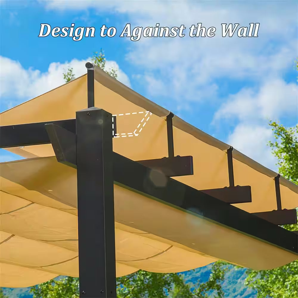 9 Ft. X 13 Ft. Dark Gray Heavy Duty Aluminum Outdoor Patio Pergola with Retractable Pergola Canopy