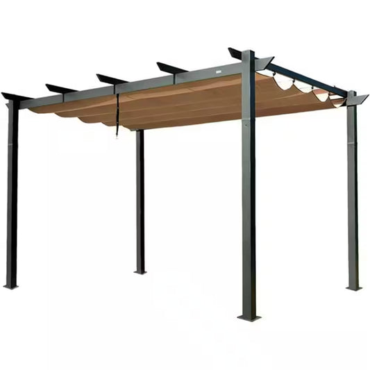 9 Ft. X 13 Ft. Dark Gray Heavy Duty Aluminum Outdoor Patio Pergola with Retractable Pergola Canopy
