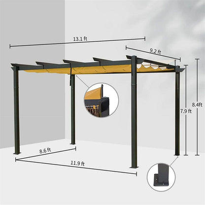9 Ft. X 13 Ft. Dark Gray Heavy Duty Aluminum Outdoor Patio Pergola with Retractable Pergola Canopy