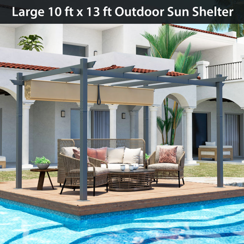 10 X 13 Feet Outdoor Aluminum Retractable Pergola Canopy Shelter