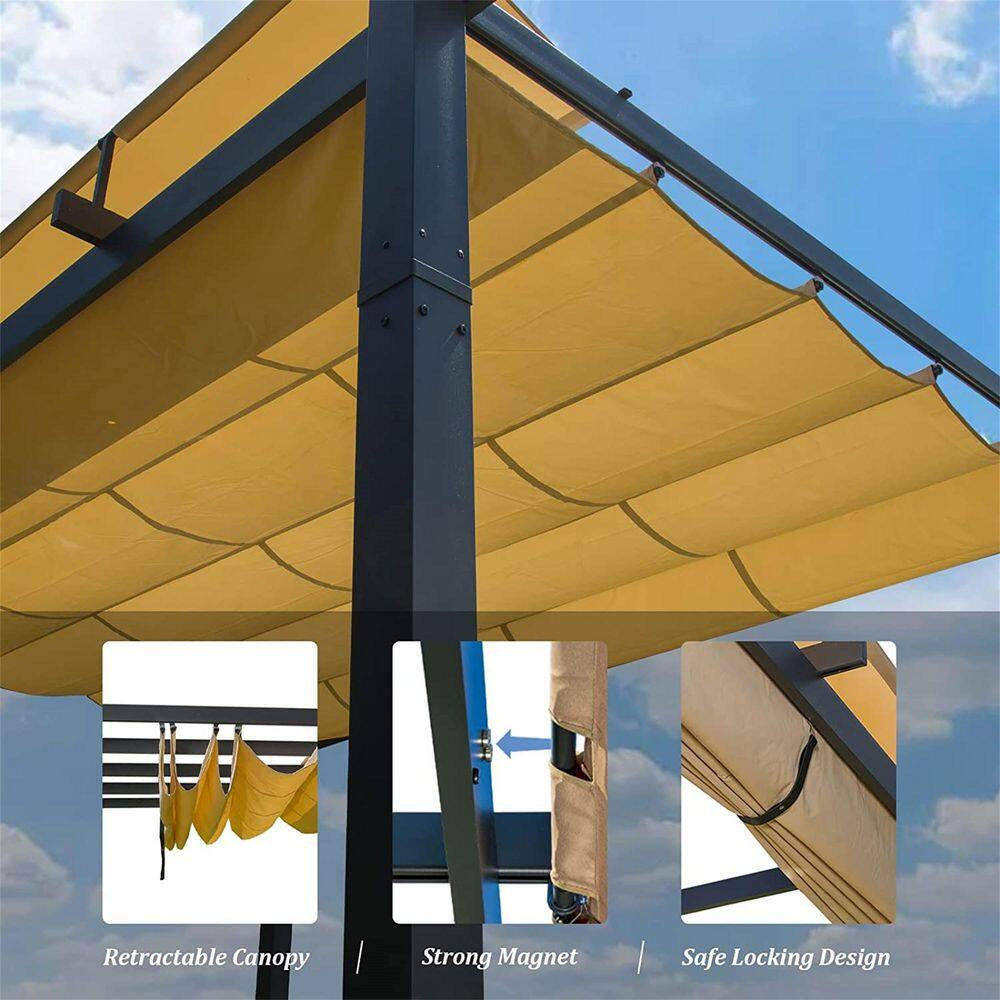 9 Ft. X 13 Ft. Dark Gray Heavy Duty Aluminum Outdoor Patio Pergola with Retractable Pergola Canopy